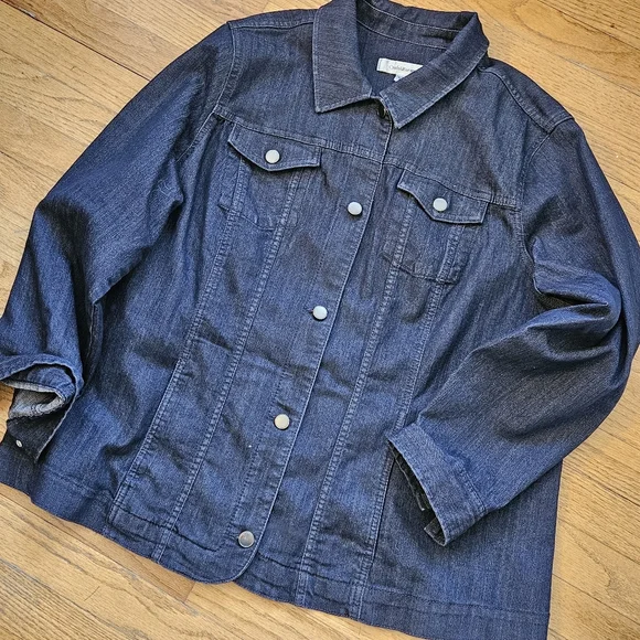 Croft & Barrow Casual Jean Jacket, Womens Plus 1X Dark Wash Denim - Picture 2 of 13